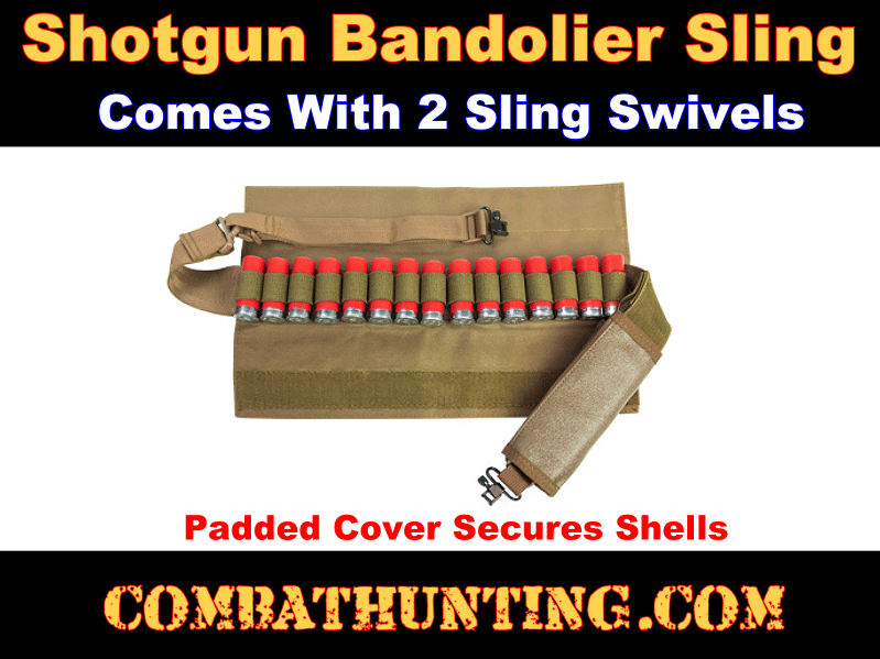 Shotgun Sling 15 Round Shot Shell Bandolier Two Point Sling FDE/TAN style=